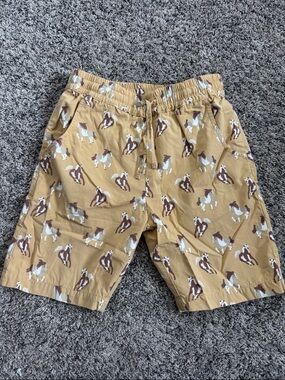 Kids Horse-Print Tan Shorts with Drawstring